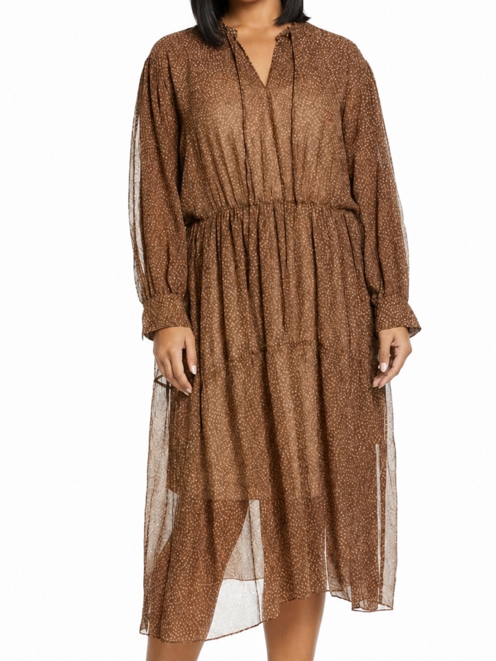 VINCE. NEW! Starry Dot Long Sleeve Shirred Dress SIZE 3XL flowy chic flattering